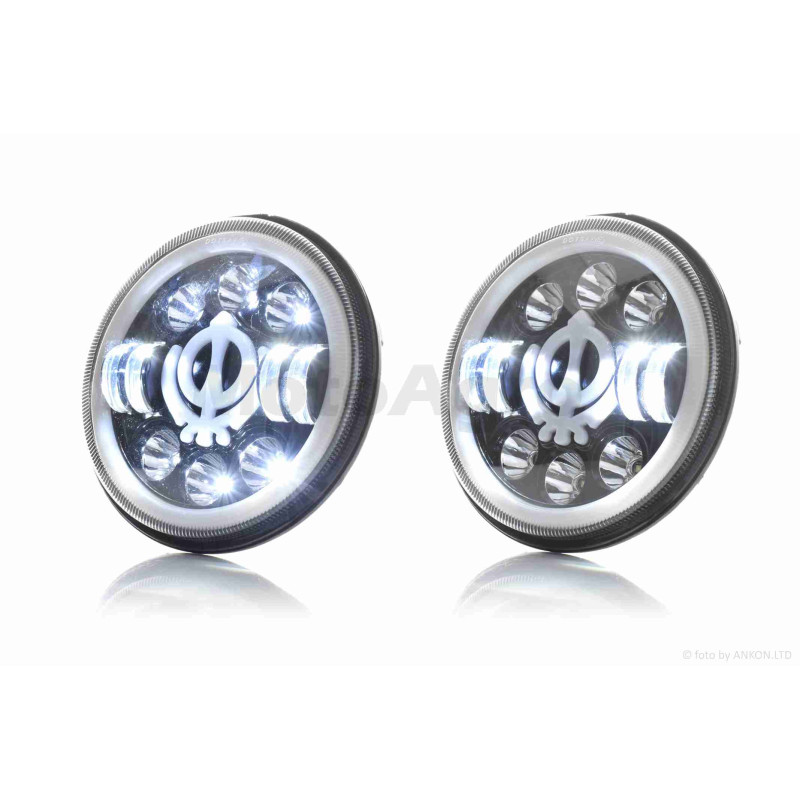 Фара  мото  діодна, кругла, D166, 2 габарити (білий/жовтий)  #C66-BK-2P1