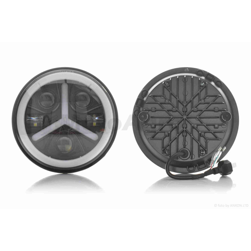 Фара  мото  діодна, кругла, D177, H4, 2 габарити (білий/жовтий)  #C86-BK-1P1