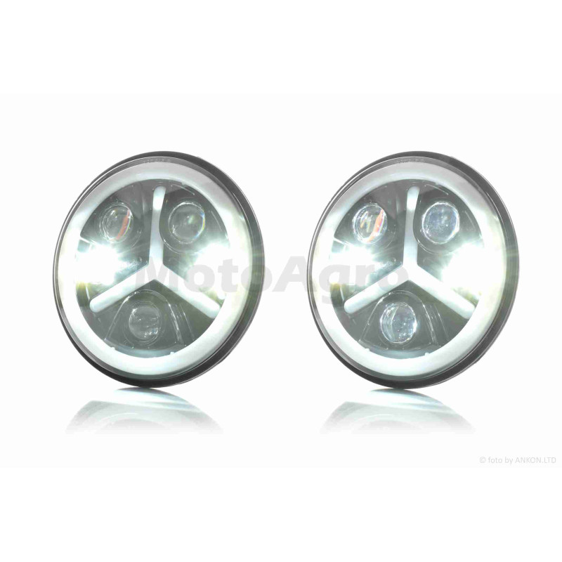 Фара  мото  діодна, кругла, D177, H4, 2 габарити (білий/жовтий)  #C86-BK-1P1