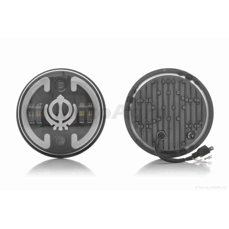Фара  мото  діодна, кругла, D177, H4, 2 габарити (білий/жовтий), повороти  #C134-2P1