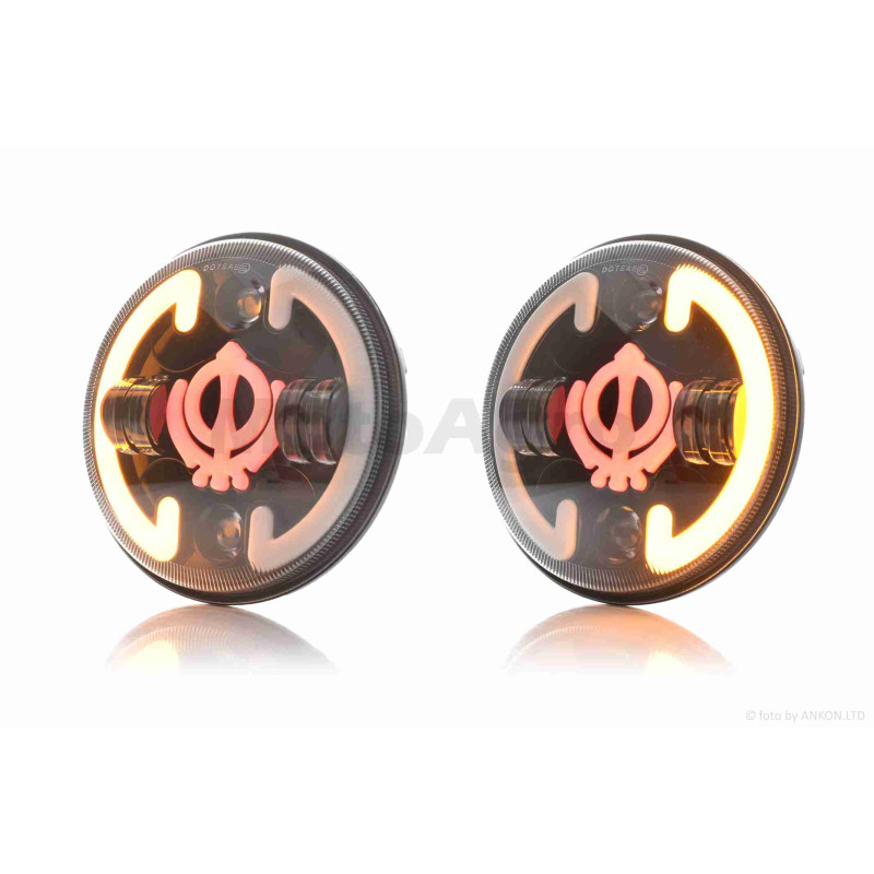 Фара  мото  діодна, кругла, D177, H4, 2 габарити (білий/жовтий), повороти  #C134-2P1