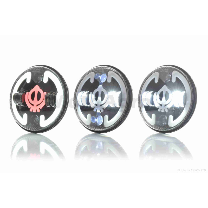 Фара  мото  діодна, кругла, D177, H4, 2 габарити (білий/жовтий), повороти  #C134-2P1