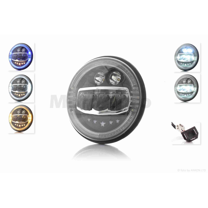 Фара  мото  діодна, кругла, D177, H4, 3 габарити (білий/жовтий/синій)  #C88-2P1