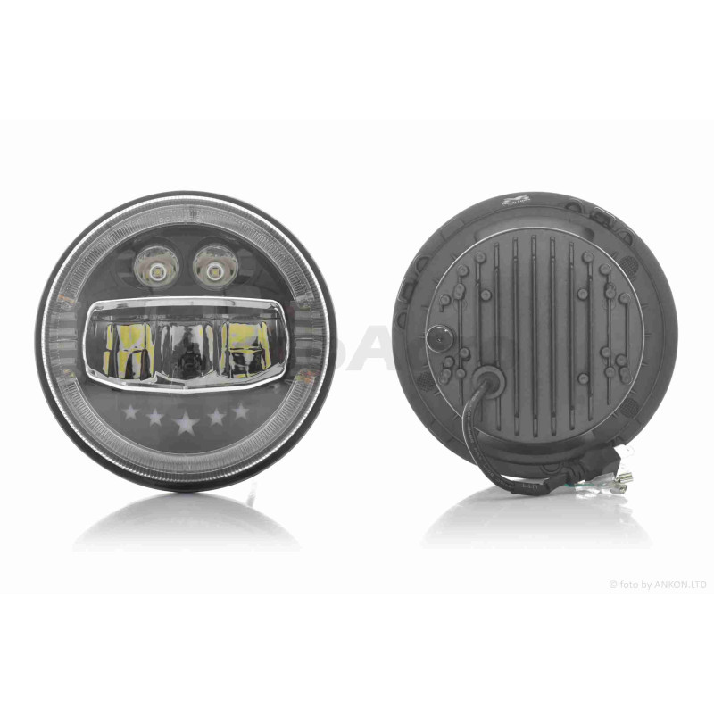 Фара  мото  діодна, кругла, D177, H4, 3 габарити (білий/жовтий/синій)  #C88-2P1