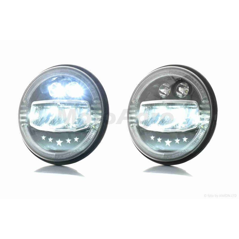Фара  мото  діодна, кругла, D177, H4, 3 габарити (білий/жовтий/синій)  #C88-2P1