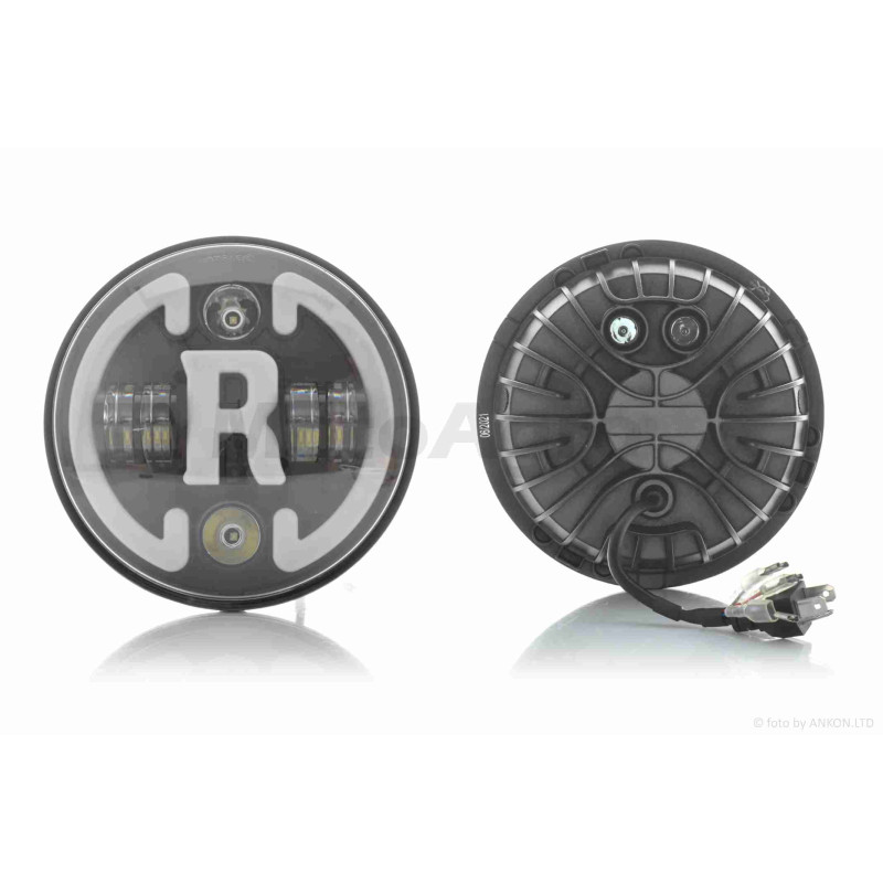 Фара  мото  діодна, кругла, D175, H4, 2 габарити (білий/червоний), повороти  #C47-9S2