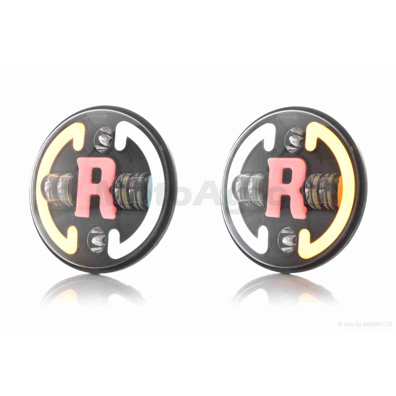 Фара  мото  діодна, кругла, D175, H4, 2 габарити (білий/червоний), повороти  #C47-9S2