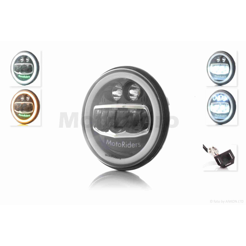 Фара  мото  діодна, кругла, D178, H4, 2 габарити (білий/жовтий)  #C55-8S2