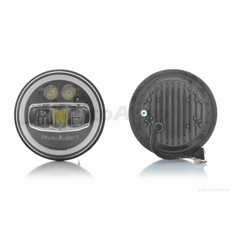 Фара  мото  діодна, кругла, D178, H4, 2 габарити (білий/жовтий)  #C55-8S2