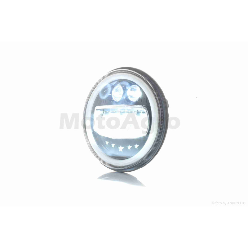 Фара  мото  діодна, кругла, D177, H4, 2 габарити (білий/жовтий)  #C55-3S1