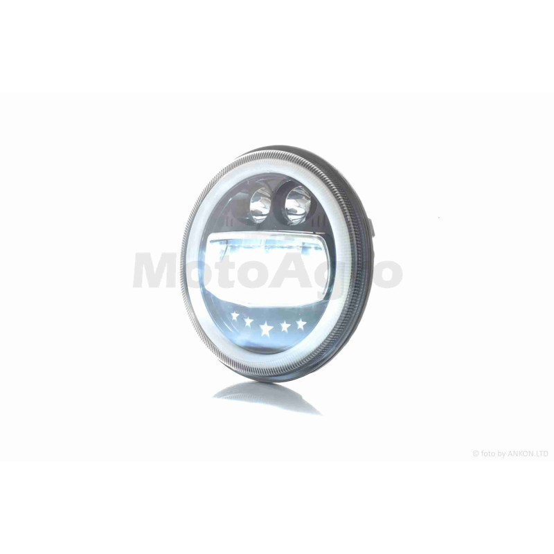 Фара  мото  діодна, кругла, D177, H4, 2 габарити (білий/жовтий)  #C55-3S1