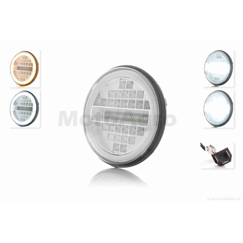 Фара  мото  діодна, кругла, D177, H4, 2 габарити (білий/жовтий)  #C80-3S1