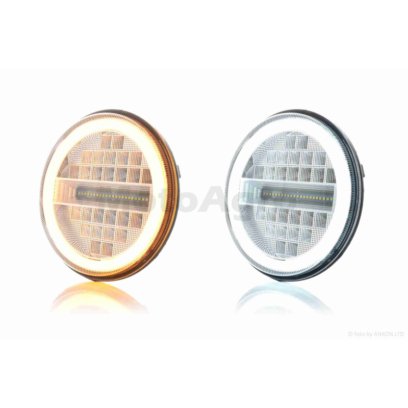 Фара  мото  діодна, кругла, D177, H4, 2 габарити (білий/жовтий)  #C80-3S1