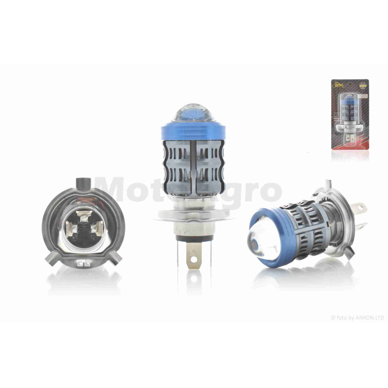 Лампа фари діодна  H4  12-85V, 12W  білий/жовтий, лінза, D34  "LIPAI"