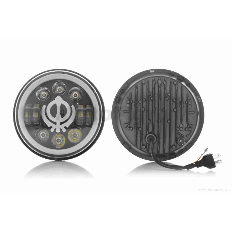 Фара  мото  діодна, кругла, D166, H4, 2 габарити (білий/жовтий + синій)  #C66-7S1