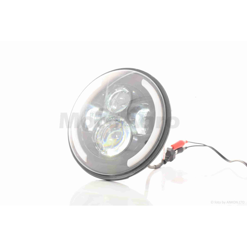 Фара  мото  діодна, кругла, D166, H4, 2 габарити (білий/жовтий + синій)  #C01-183Z1