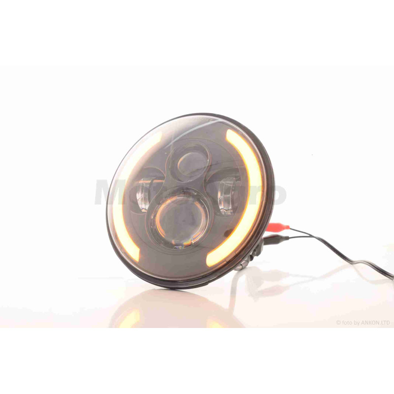 Фара  мото  діодна, кругла, D166, H4, 2 габарити (білий/жовтий + синій)  #C01-183Z1