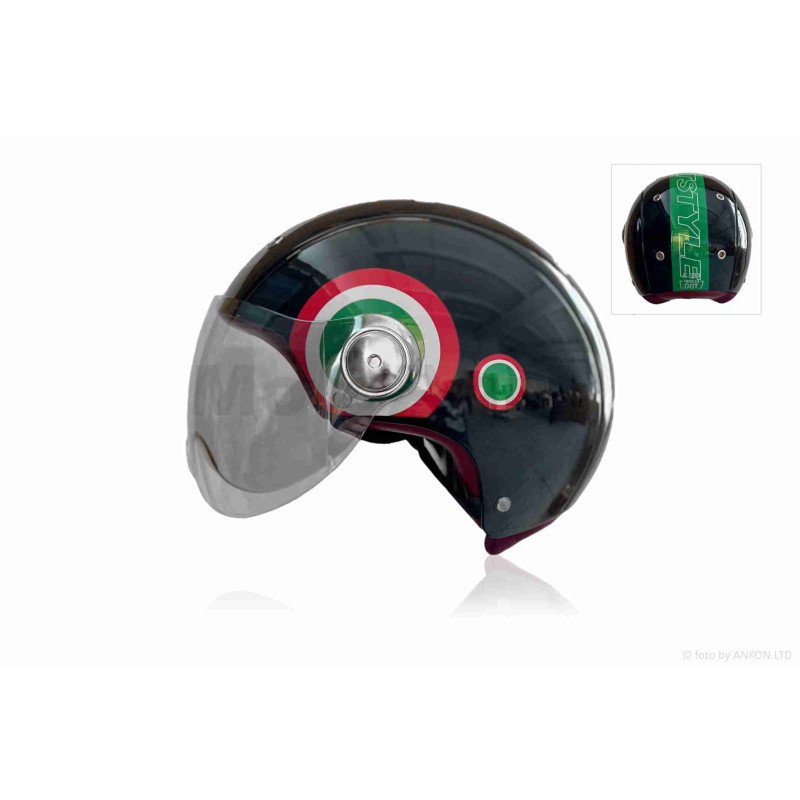 Шолом відкритий  "IBK"  (#033  чорно-червоний,  окуляри, L)