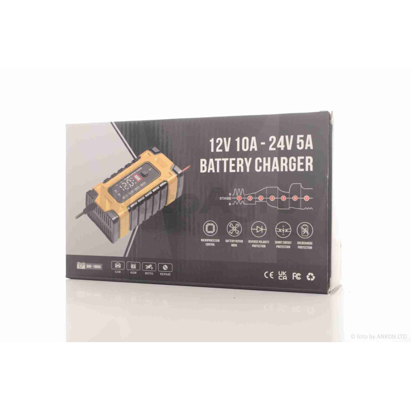 Зарядний пристрій  12/24V, 5/10A  автоматичний, РК-дисплей  "FOXSUR"  (7 режимів)  #1