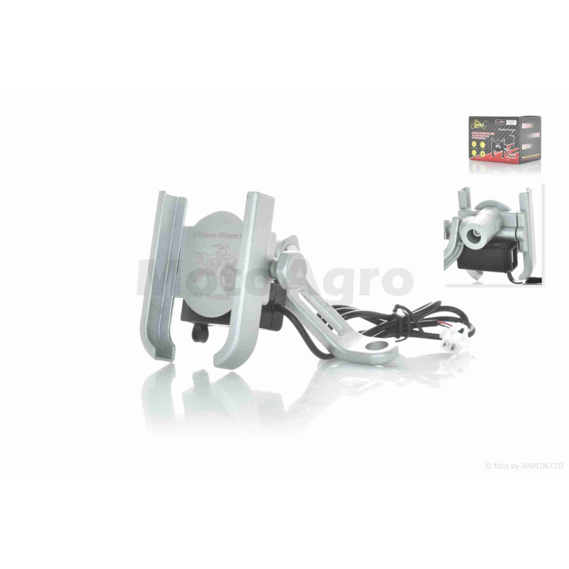 Тримач для телефону  кріплення під дзеркало  алюмінієвий, #03-H3  USB  (сірий)