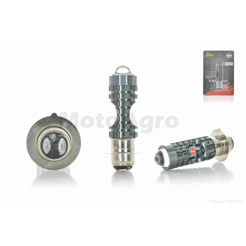 Лампа фари діодна  P15D-25-1  12V 35/35W  1 вус, білий/жовтий, лінза, червоний габарит  "LIPAI"