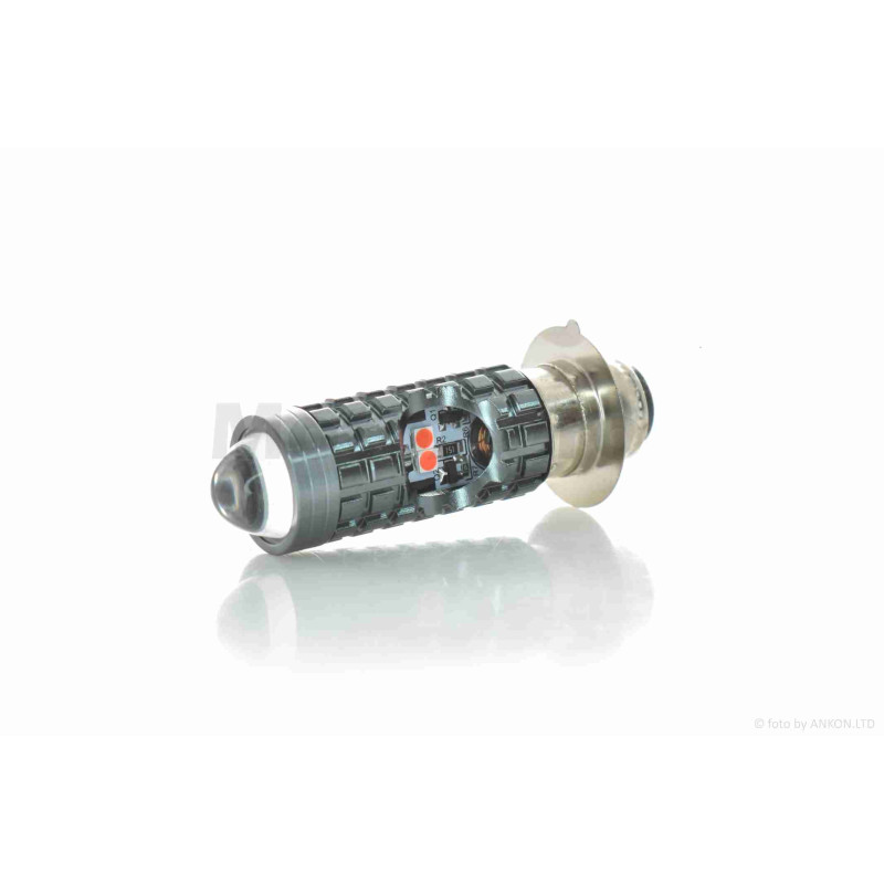 Лампа фари діодна  P15D-25-1  12V 35/35W  1 вус, білий/жовтий, лінза, червоний габарит  "LIPAI"