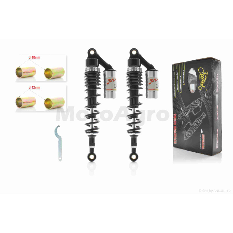 Амортизаторы задние  Delta  355mm, газомаслянные, с подкачкой  "LIPAI"  (черно-серебряные)