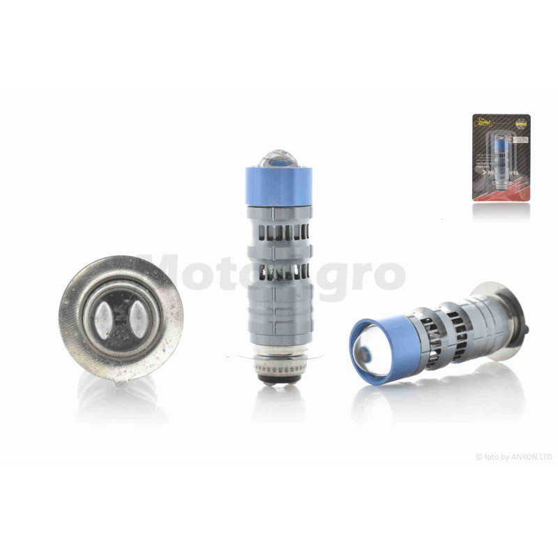 Лампа фари діодна  P15D-25-1  12-36V  15W  1 вус, білий/жовтий, лінза, габарит червоний/синій, D19