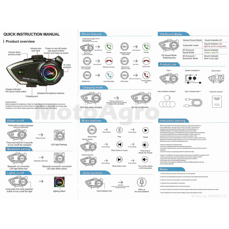 Гарнітура блютуз для мото шолома  #Y80  "LIPAI"