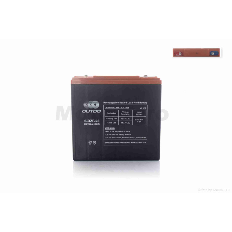 Акумулятор  AGM  12V 22A  180-78-170mm  6-DZF-23  тяговий  "OUTDO"  (E-bike, електро вело/скутери 2025)