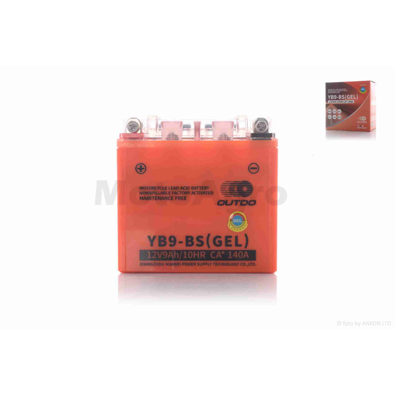 Акумулятор  GEL  12V 9А  137-76-134мм, високий  YB9-BS (12N9-BS)  "OUTDO"  (2025)