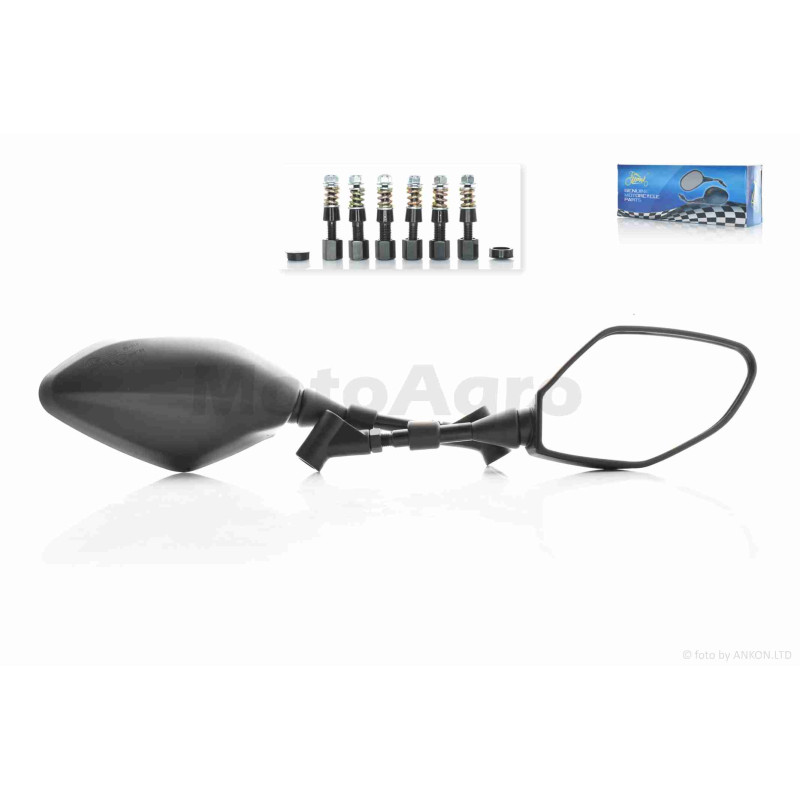 Дзеркала  M8/10  шестикутні, чорні, кріплення з пружиною, різьблення л+л+п