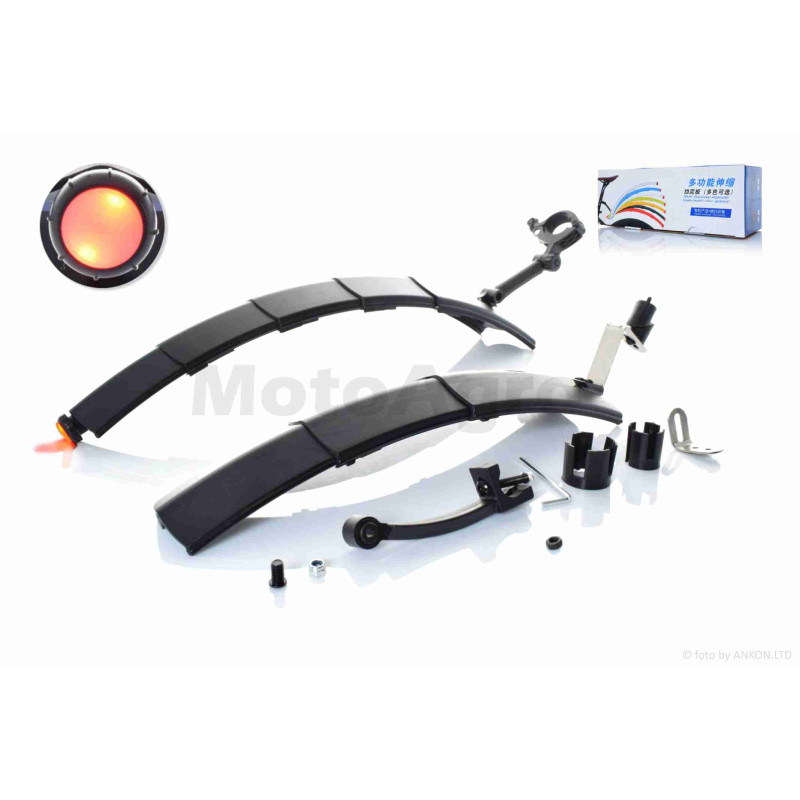 Крила бризговики  вело  пластик розкладні з габаритом  #DNB-013  перед  155-350  зад  210-470  (чорні)